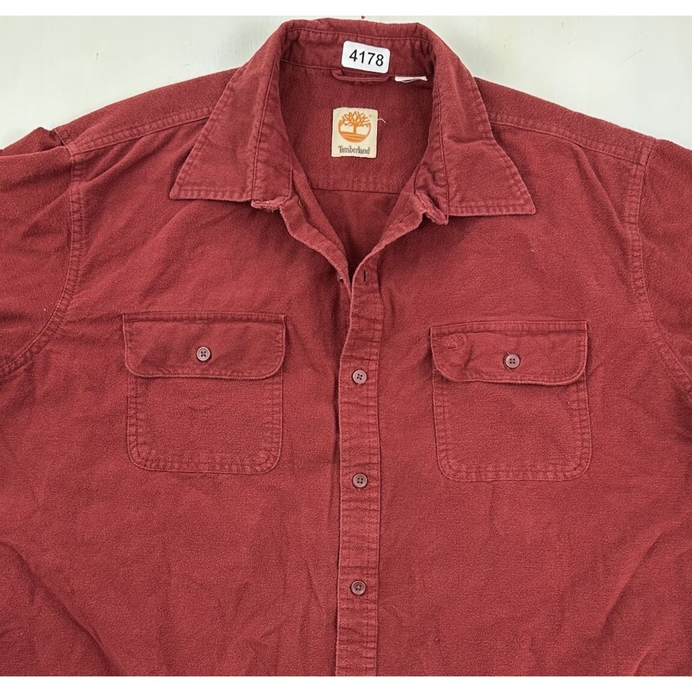 VTG Timberland Men's 2XL Chamois Heavyweight Shirt Red Flannel Soft Cotton READ‎